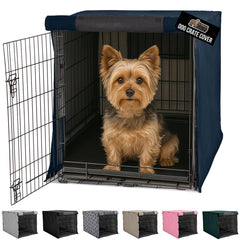 GORILLA GRIP dog crate cover navy with front mesh window for airflow and visibility