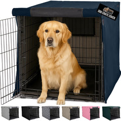 GORILLA GRIP dog crate cover navy, front view, creates a calm, private space