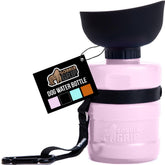 GORILLA GRIP dog water bottle pink with built-in bowl for easy on-the-go hydration.