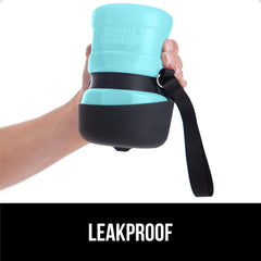 Gorilla Grip bottle with strap and carabiner for easy carrying.