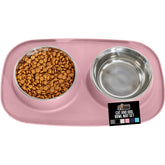Gorilla Grip feeding mat with pink bowls prevents spills during meals