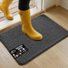 GORILLA GRIP SoakSTOPPER dog door mat top view highlighting absorbent chenille pile.