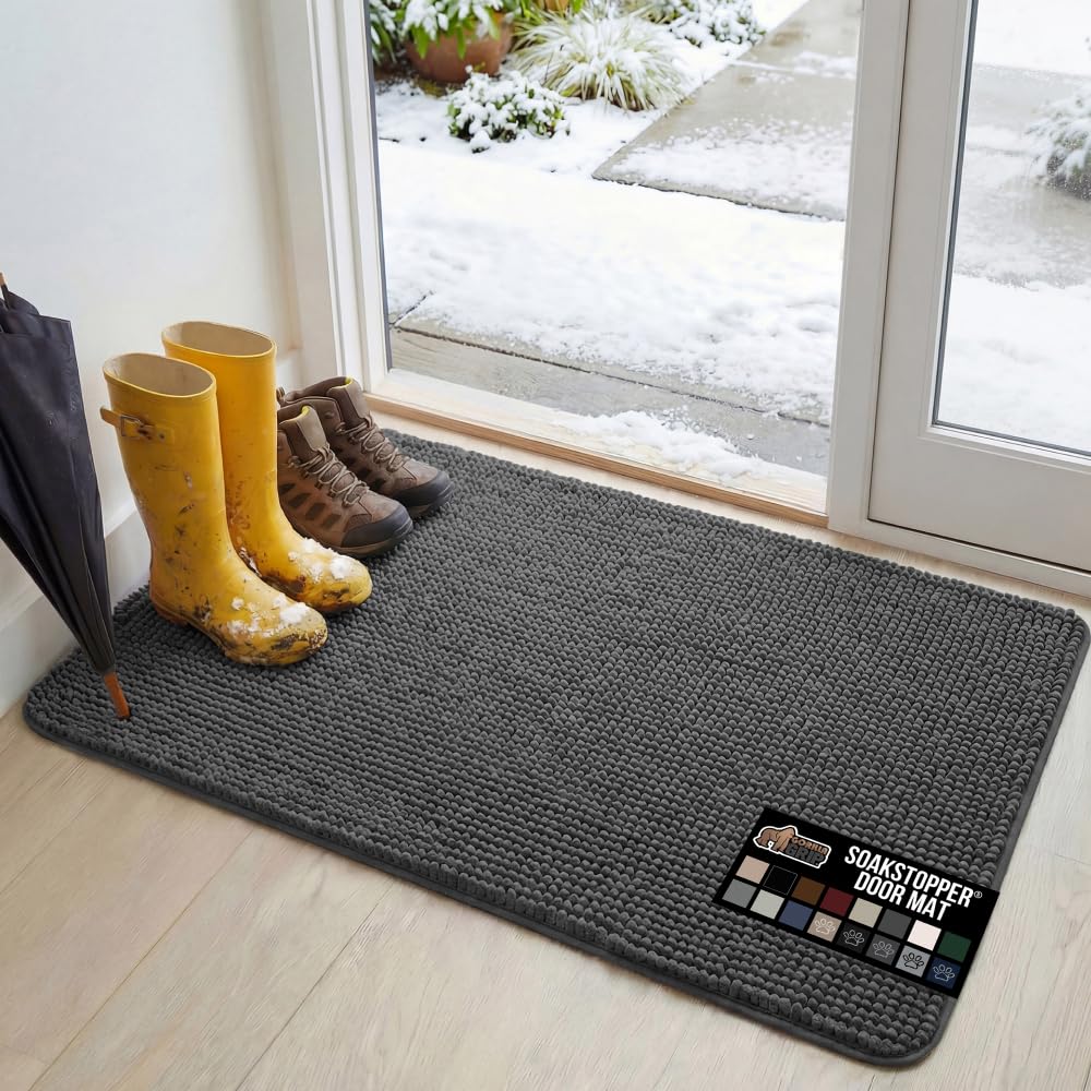 GORILLA GRIP SoakSTOPPER door mat with absorbent top layer for moisture pickup.