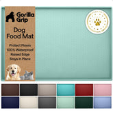 GORILLA GRIP waterproof mat for pet bowls with raised edge protects floors.