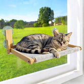 Gesomepurrz foldable cat window perch assembled, showcasing space-saving design for apartments.