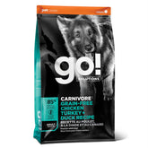 Go! Solutions Carnivore dog food bag featuring a high-protein chicken, turkey, and duck blend