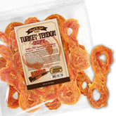 Gootoe turkey tendon dog treats in package highlight USA-sourced protein