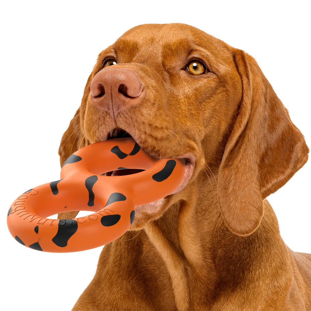 Goughnuts orange medium pull toy ready for tug sessions with aggressive chewers.