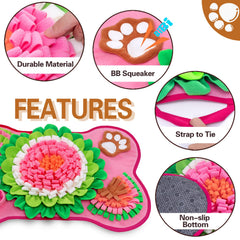 GoxRunx snuffle mat bone pink in use with dog sniffing and solving