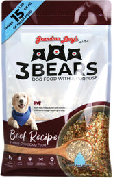 Grandma Lucy's 3 Bears Beef Dog Food bag with premium freeze-dried formula.