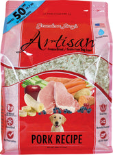 Grandma Lucy’s Artisan Pork freeze-dried bites offer premium nutrition and tasty texture for dogs.