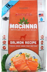 Grandma Lucy's Macanna Salmon Dog Food bag front showing grain-free all-life-stages formula for dogs.