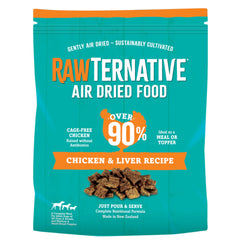 Grandma Mae's RawTernative air-dried dog food bag featuring chicken for high-protein nutrition.