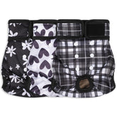 Grecle female dog diapers show five sizes for a customizable fit.