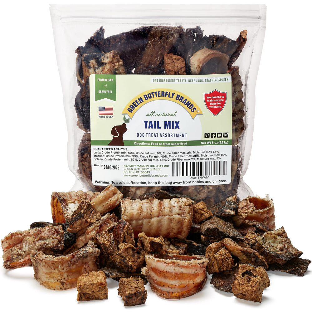 Green Butterfly Brands Tail Mix beef lung chunks for training rewards