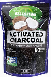 Green Piece activated charcoal medium grain bag open for quick odor control in a room.