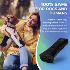 GREEN TURKS Ultrasonic Dog Repeller LED Light highlights compact design for quick indoor and outdoor use.