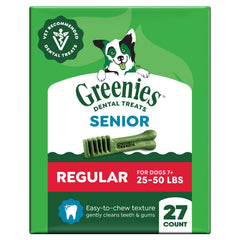 Greenies Aging Care dog treats in a 27 oz pack for daily dental care