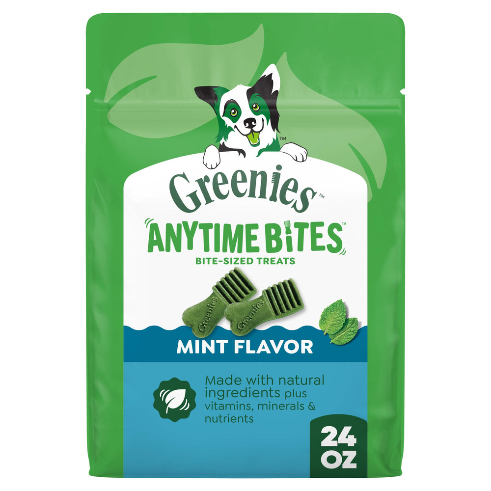Greenies Anytime Bites Mint Flavor pack front emphasizing training rewards