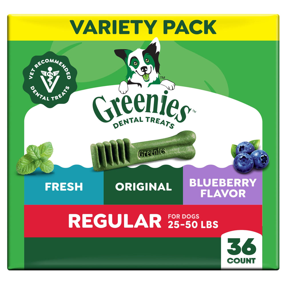 Greenies Original Flavor dental treats packaging highlights a vet-recommended option