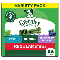 Greenies Original Flavor dental treats packaging highlights a vet-recommended option