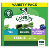 Greenies teenie variety pack front view for small dogs promotes fresher breath