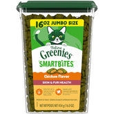 Greenies Feline Smartbites pack highlighting skin and fur support for healthy coat.