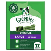 Greenies large-dog dental chews, original 27 oz pack, help clean teeth and freshen breath.