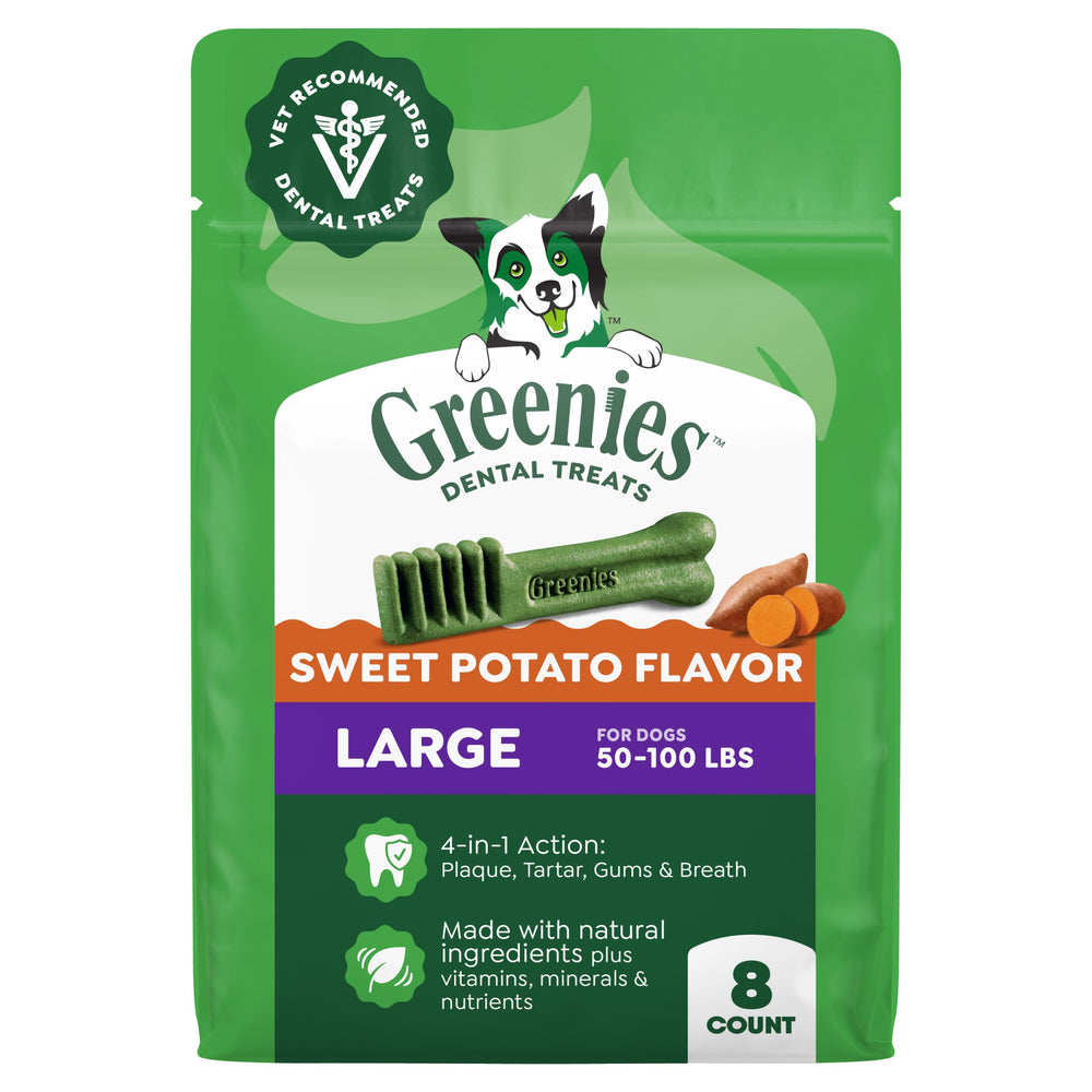 Greenies large dog dental chews sweet potato pack promotes fresh breath and clean teeth