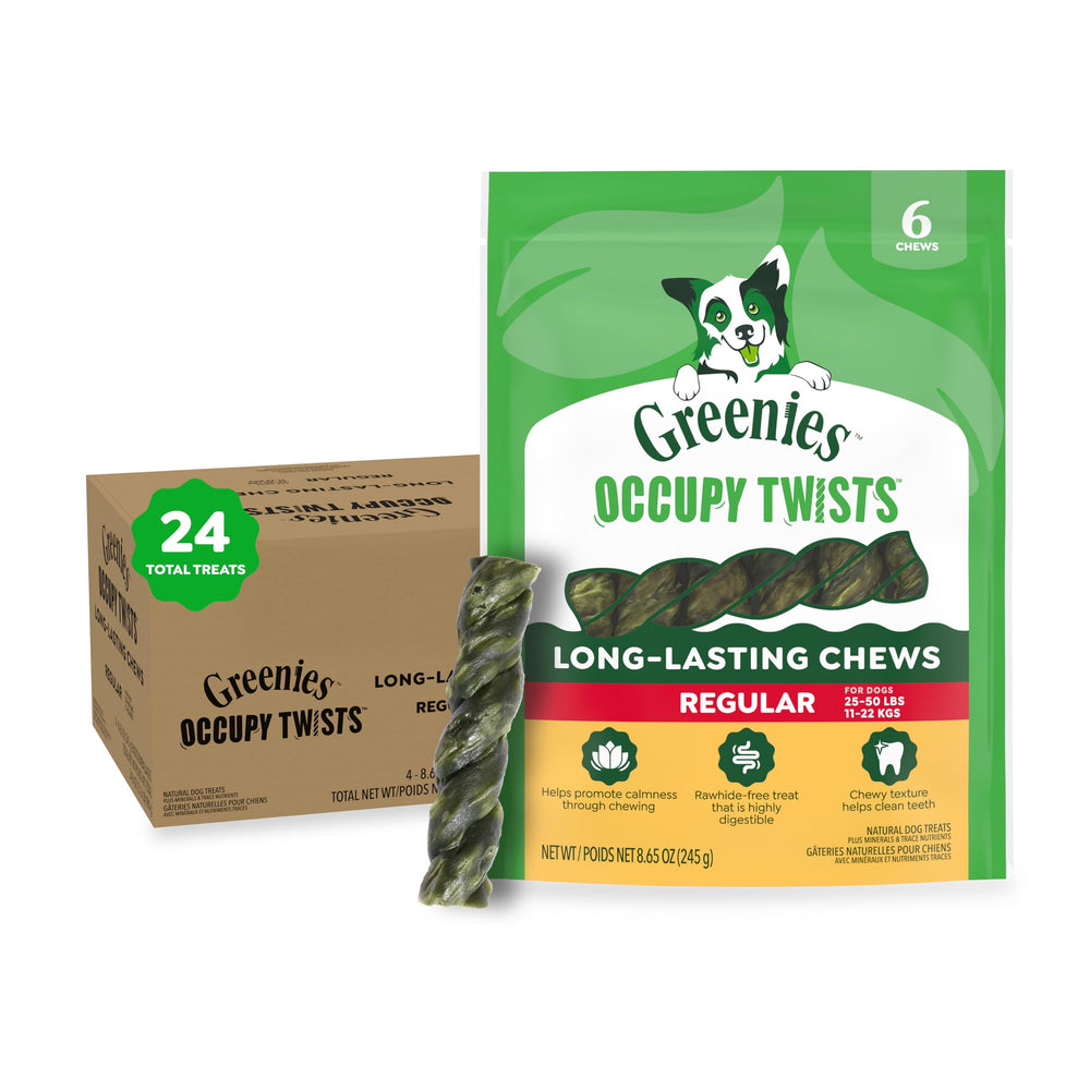 Greenies Occupy Twists chicken-flavor twist chew promotes calm chewing and engagement