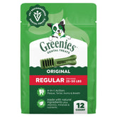 Greenies original dental chews regular pack front view for easy dental care