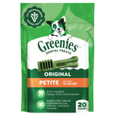 Greenies Petite Original Flavor dog dental chews pack promotes daily dental care