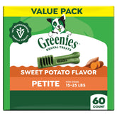 Greenies Petite packaging shown for dogs' dental care and fresh breath.