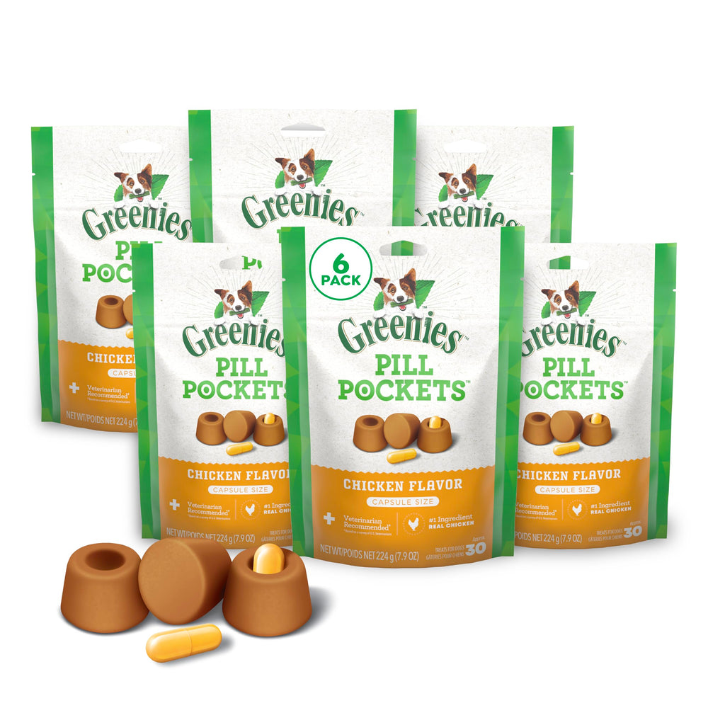 Greenies Pill Pockets packaging for large dogs offers convenient pill masking.