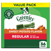 Greenies regular dental chews sweet-potato pack front promotes daily dog dental care