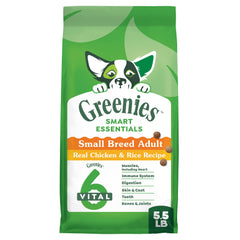 Greenies Smart Essentials small breed bag front for easy storage and quick meals.
