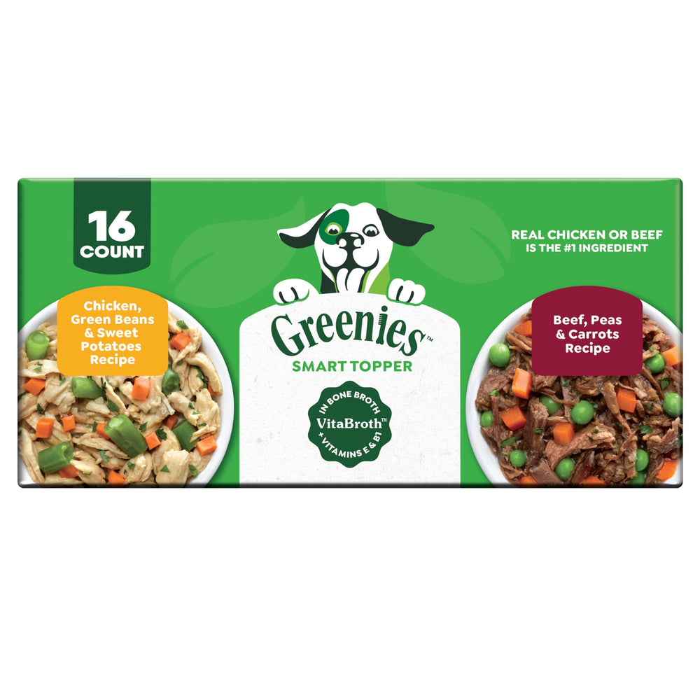 Greenies Smart Topper chicken greens beans sweet potatoes bowl highlights a high-protein topping