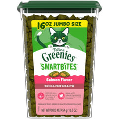 Greenies Smartbites Salmon Flavor treats with crunchy exterior and soft interior for cats
