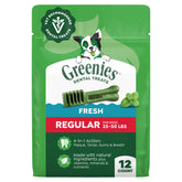 Greenies vet-recommended dental chews in regular-size pack front support plaque and tartar control.