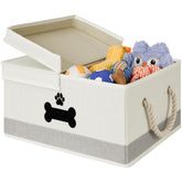 GreenPetopia dog toy basket double-open lid for quick access to toys.