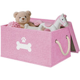 GreenPetopia dog toy basket with lid, pink keeps clutter organized