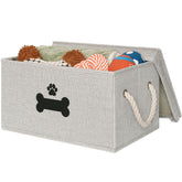 GreenPetopia dog toy basket with lid, closed view showing tidy storage.