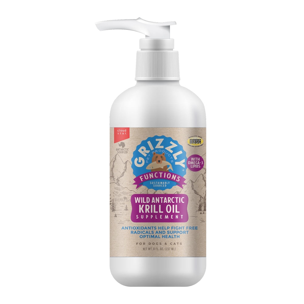 GRIZZLY Krill Oil bottle in wild Antarctic waters for dogs' antioxidants