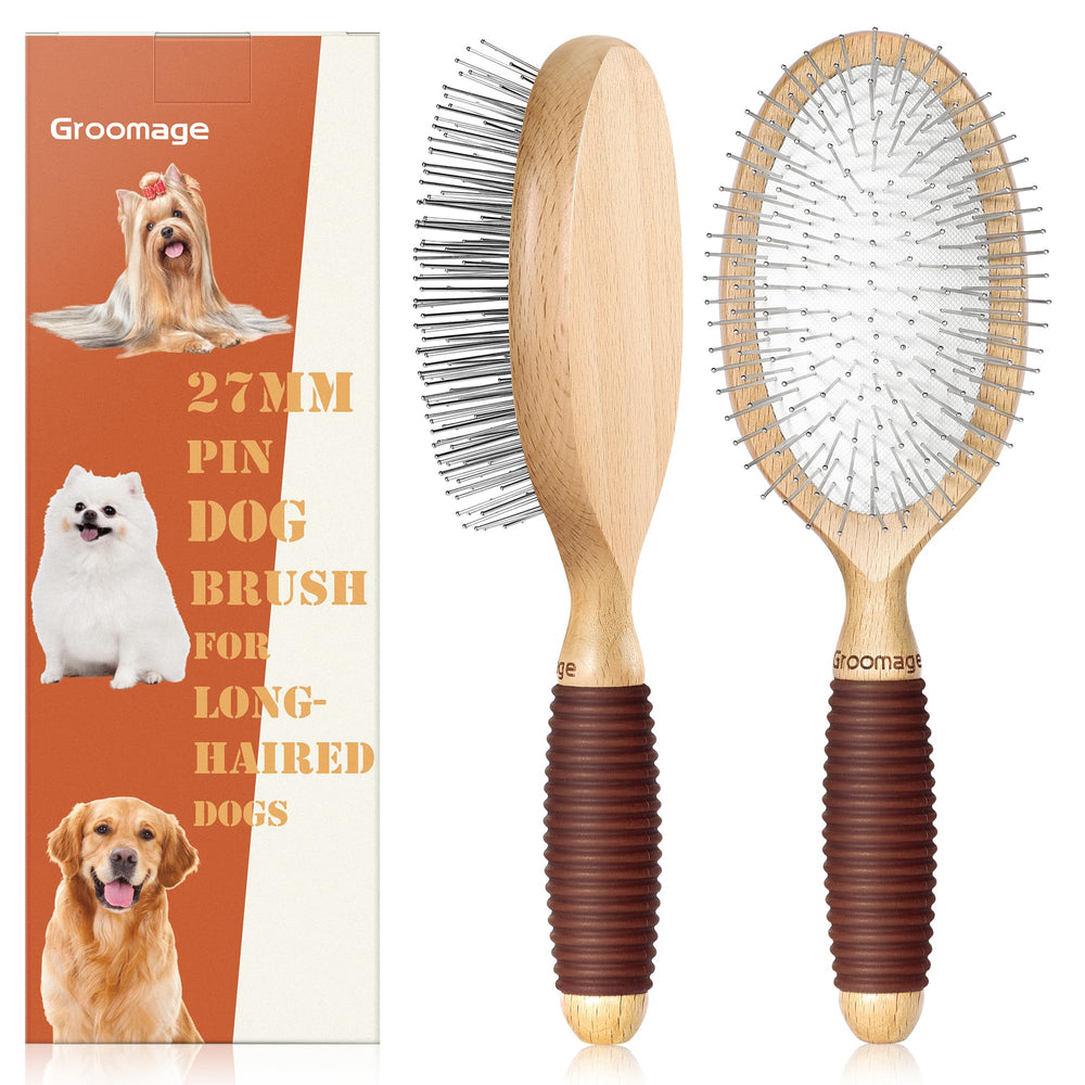 GROOMAGE dog brush with 27mm pins for deep detangling on long coats