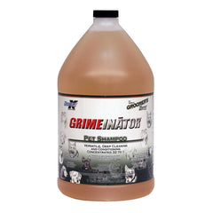 Groomers Edge Grimeinator bottle pour demonstrates easy dilution for deep cleaning.