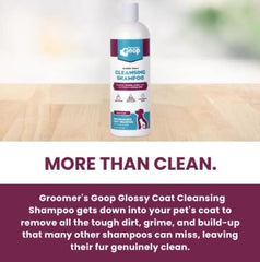 Groomer's GOOP glossy coat cleansing deep clean demonstrates dirt removal from root to tip.