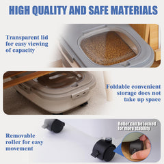 Gropecan container with removable wheels enables easy relocation of heavy pet food