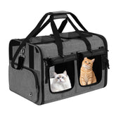 Groxkox two-cat carrier foldable camelback front compartments for easy access on trips.