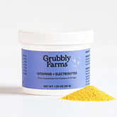Grubbly Farms vitamins-electrolytes powder for water; dissolves easily to support hydration.