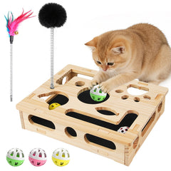 GTian wooden cat puzzle box with 3 balls sparks curiosity and enrichment.